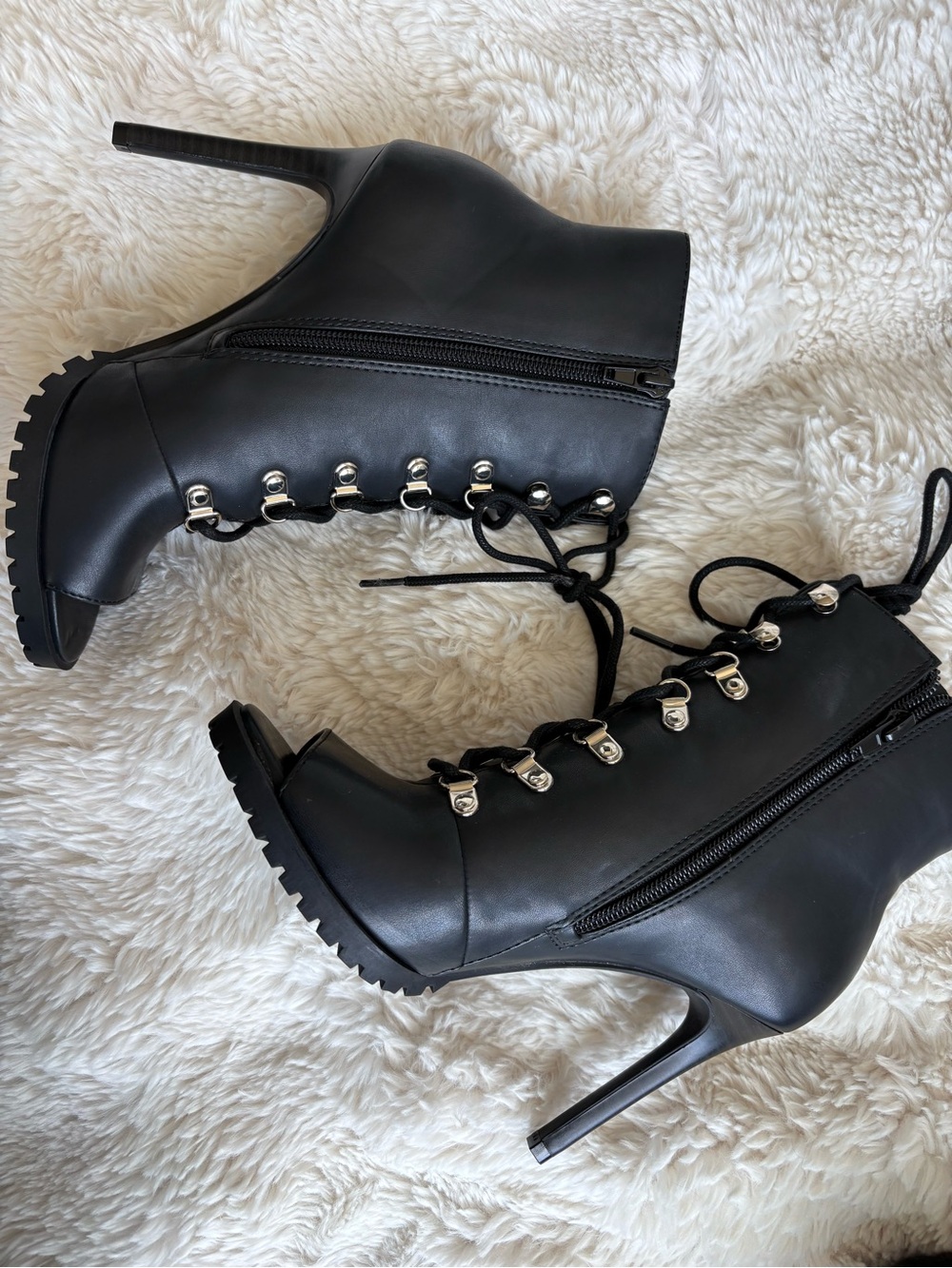INC International Concepts Black Lace-Up Peep Toe Ankle Boots - Picture 2 of 11